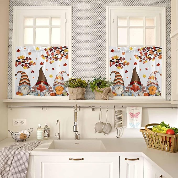 Fall Kitchen Curtain Set, Light Filtering Short Curtains Valance
