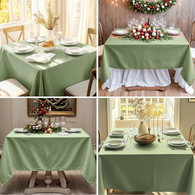 Square Tablecloth 52 x 52 Inch Sage Green Tablecloths Stain-Wrinkle Resistant Washable Polyester Table Cloths for Holiday, Buffet Parties, and Weddinge 6pack