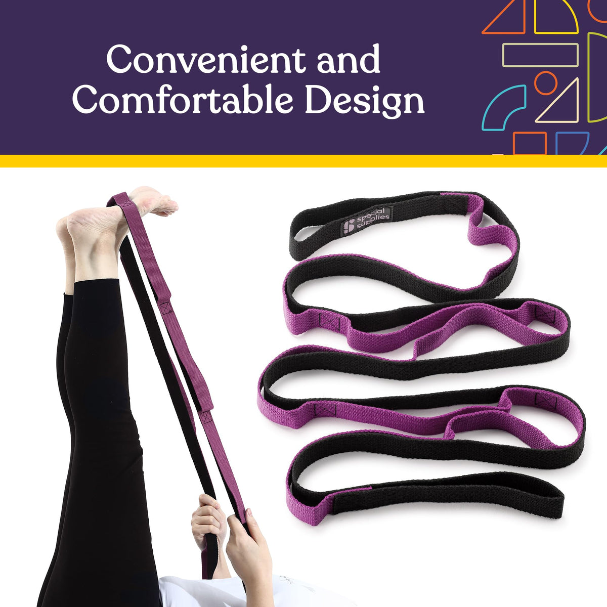 SPECIAL SUPPLIES Yoga Strap for Stretching, Stability Training, Fitness, Flexibility, Physical Therapy, Home Workout Equipment, Strength Training, and Pilates (Purple)