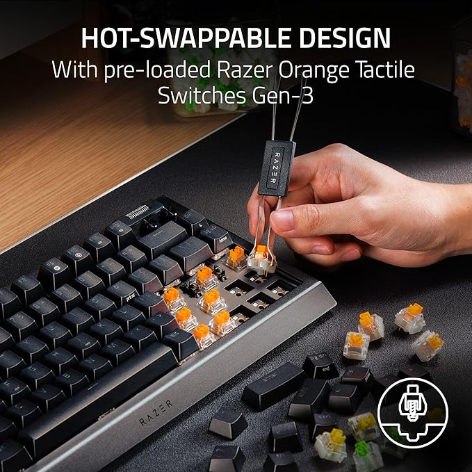 Razer BlackWidow V4 75% Mechanical Gaming Keyboard: Hot-Swappable Design - Compact & Durable - Orange Tactile Switches - Chroma RGB - MF Roller & Media Keys - Comfortable Wrist Rest - Black