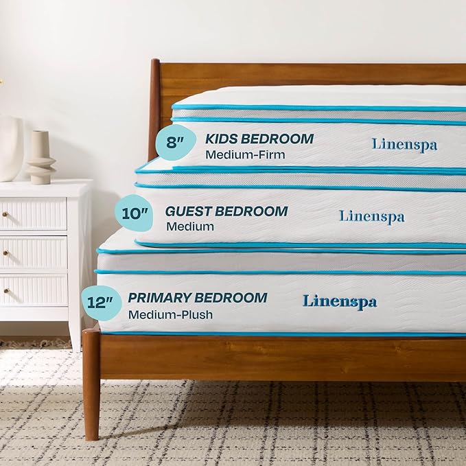 Linenspa 12 Inch Memory Foam and Spring Hybrid Mattress - Medium Plush Feel - Bed in a Box - Pressure Relief and Adaptive Support - Breathable - Cooling - Primary Bedroom - Twin XL Size