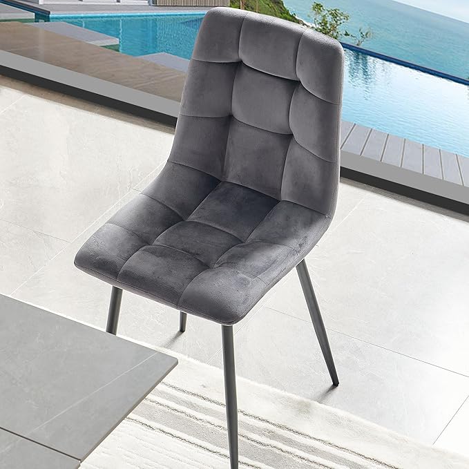 NORDICANA Grey Velvet Dinner Chairs Set of 6 Modern Armless Dining Side Chairs with Metal Legs for Kitchen Living Room Vanity