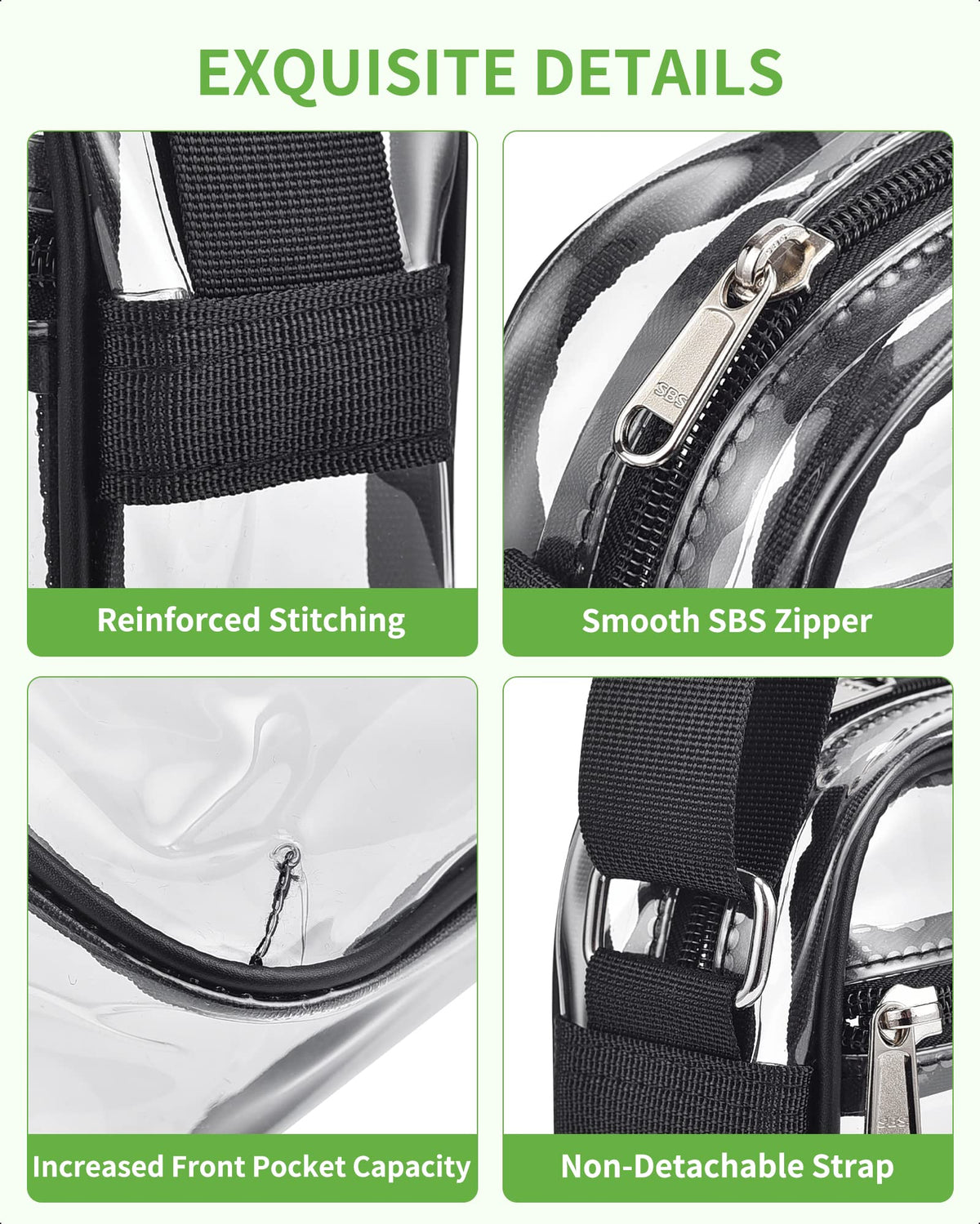 MAY TREE Clear Bag for Stadium Events, Small Clear Purse Suitable for Concert Outfits, Sports, Work and Festivals, Mini-Black