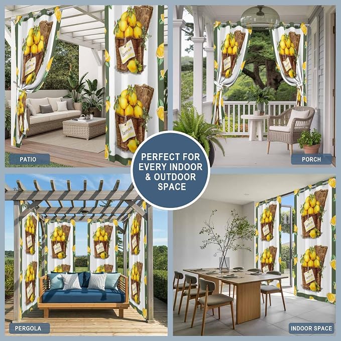 Lemon Outdoor Curtains for Patio Lemons in Baskets Summer Tropical Plants Green