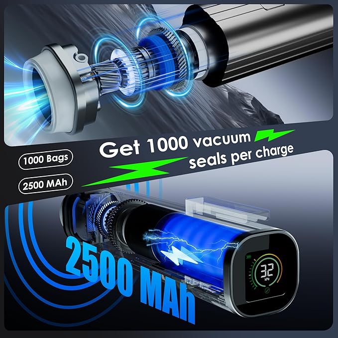 Vacuum Sealer, Portable handheld Vacuum Sealer + 30 Reusable Vacuum Bags, Portable Food Sealer, With LED pressure display