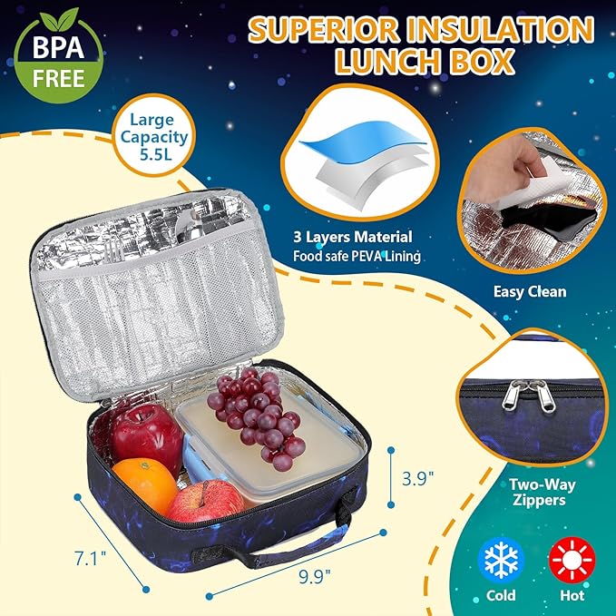 Boys Backpack with Lunch Box Glow in Dark Bookbag Kids Ages 4-12 Kindergarten Elementary School Spider Backpack, Luminous Face Blue