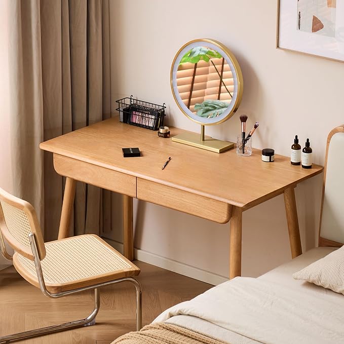 YESWOOD Solid Wood Desk, Mid Century Modern Computer Desk, Office Desk with Drawers for Home Office Study Vanity 31.49" W