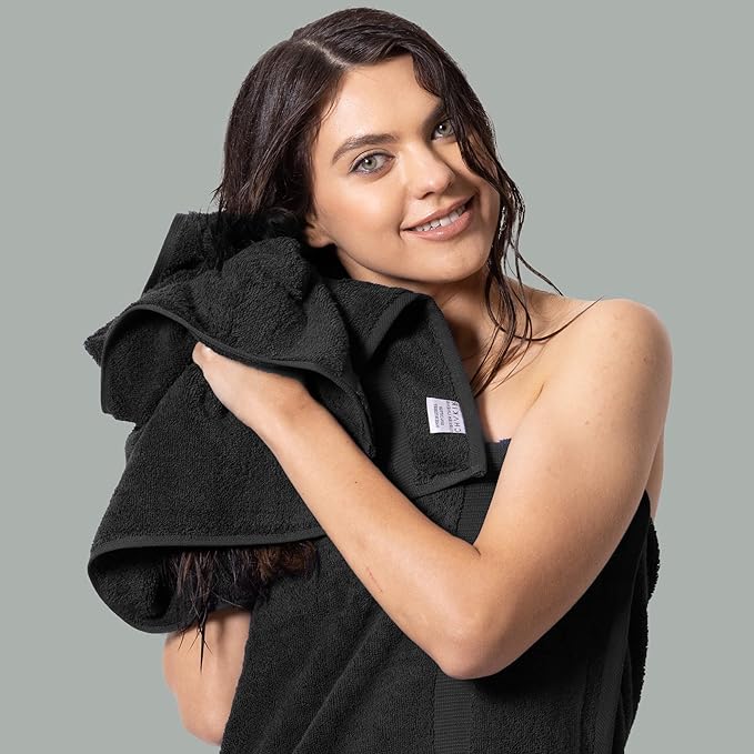 Chakir Turkish Linens | Hotel & Spa Quality 100% Cotton Premium Turkish Towels | Soft & Absorbent (Personalized 3-Piece Towel Set, Black)