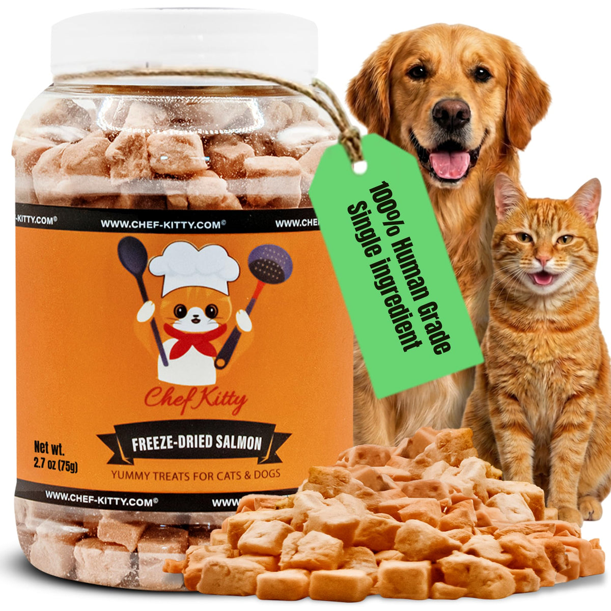 Chef Kitty Wild Caught Freeze Dried Salmon Cat & Dog Treats, Omega-3, 2.7oz