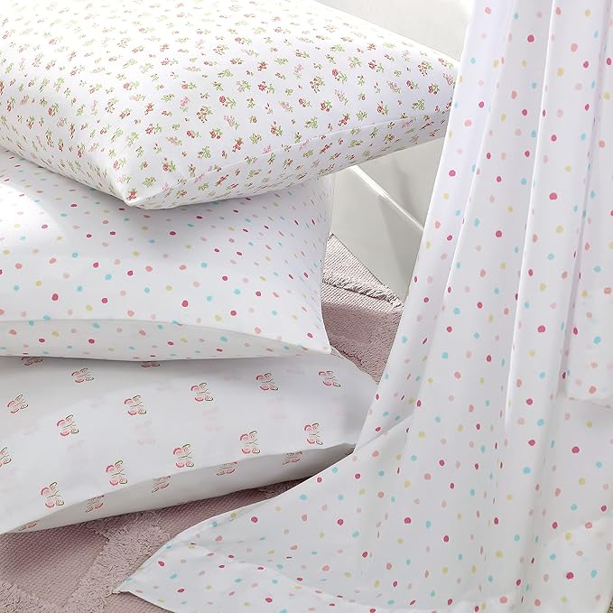 Laura Ashley Kids - Twin XL Sheet Set, Soft & Wrinkle-Resistant Toddler Bedding Set, Deep Pockets, Girl Bed Sheets with Matching Fitted Sheet & Pillowcase (Confetti Pink)