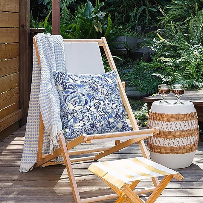 Outdoor Pillows for Patio Furniture 18x18 inch, Square Outdoor Throw Pillows with Inserts, Decorative Toss Pillows for Garden Couch Home Sofa Office Chair, Pack of 2,Floral Bluish Violet