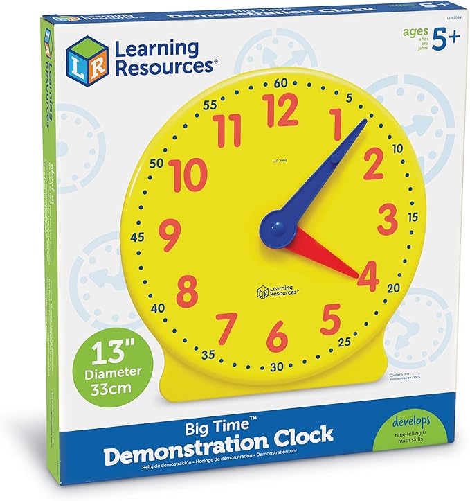 Learning Resources Big Time Learning Clock - Teacher Classroom Must Haves, Elementary School & Montessori Activities, Math Manipulatives, Time Flash Cards, Gifts for Boys and Girls