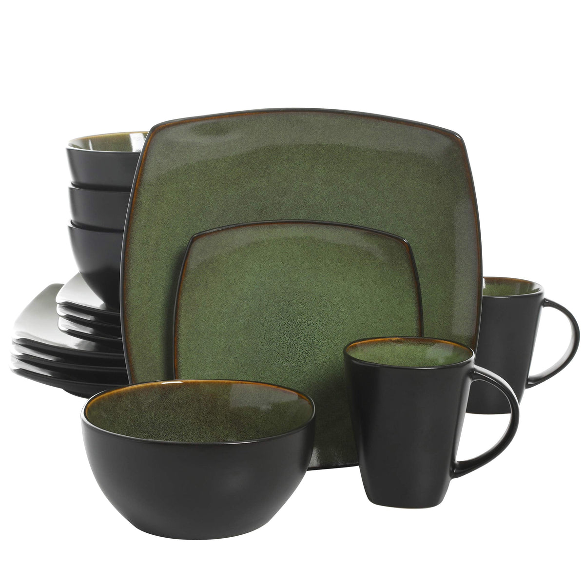 Gibson Elite Tahoe Sunset 12 Piece Stoneware Reactive Glaze (Service for 4) Ceramic Plates and Bowls Dinnerware Set - Black