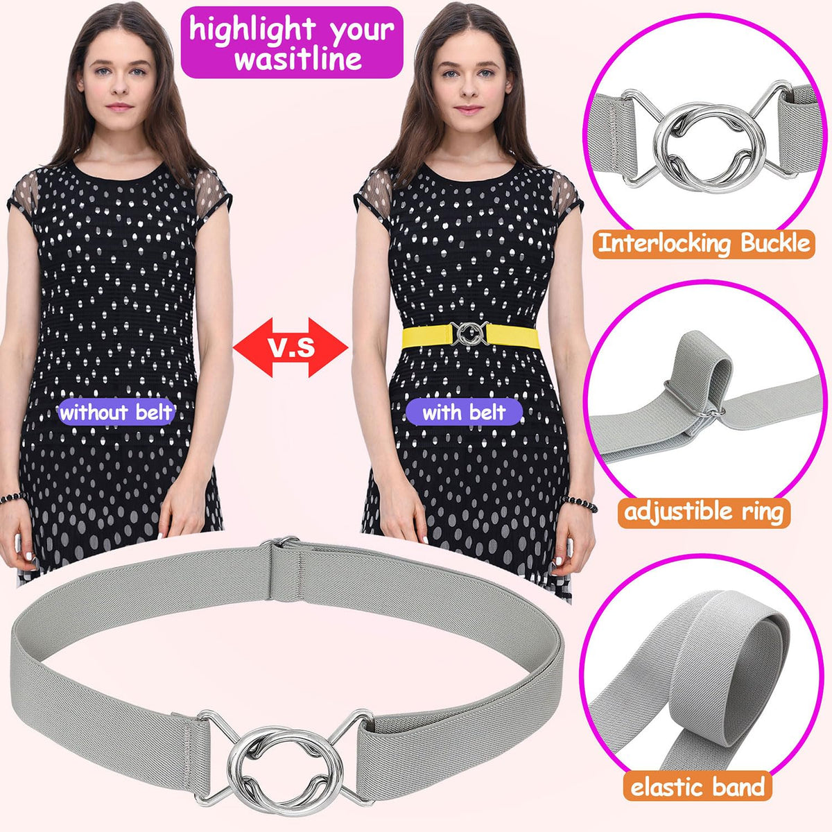Falari Womens Stretch Belt Adjustable Web Belt Metal Buckle All Occasion Dress Belt - Beige