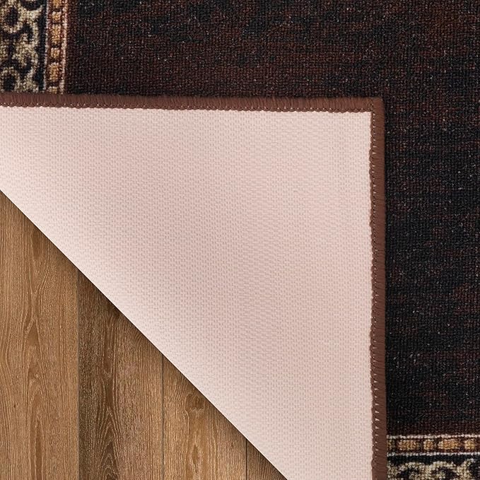 Antep Rugs Alfombras Bordered Modern 2x10 Non-Slip (Non-Skid) Low Pile Rubber Backing Indoor Area Runner Rug (Brown, 2' x 10')