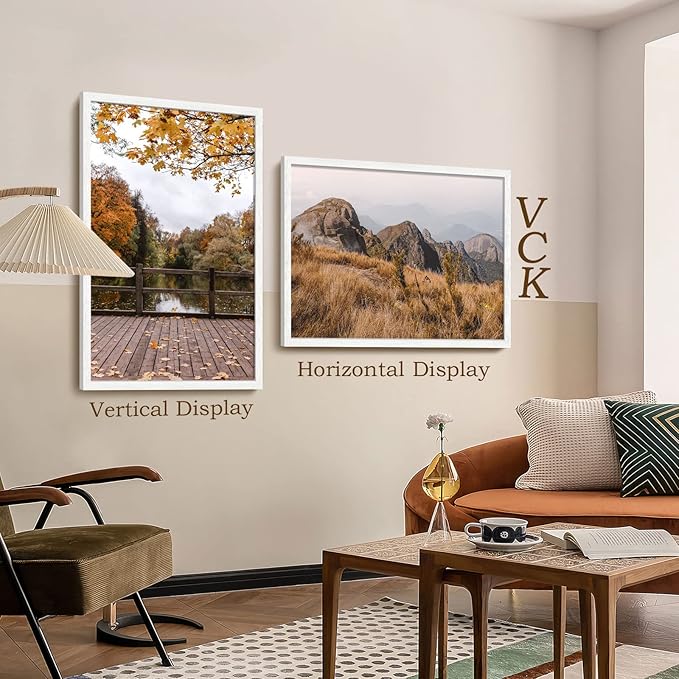 VCK 27x40 Solid Wood Poster Frames, White Exclusive Woodgrain Picture Frame, Wall Mounting Hanging