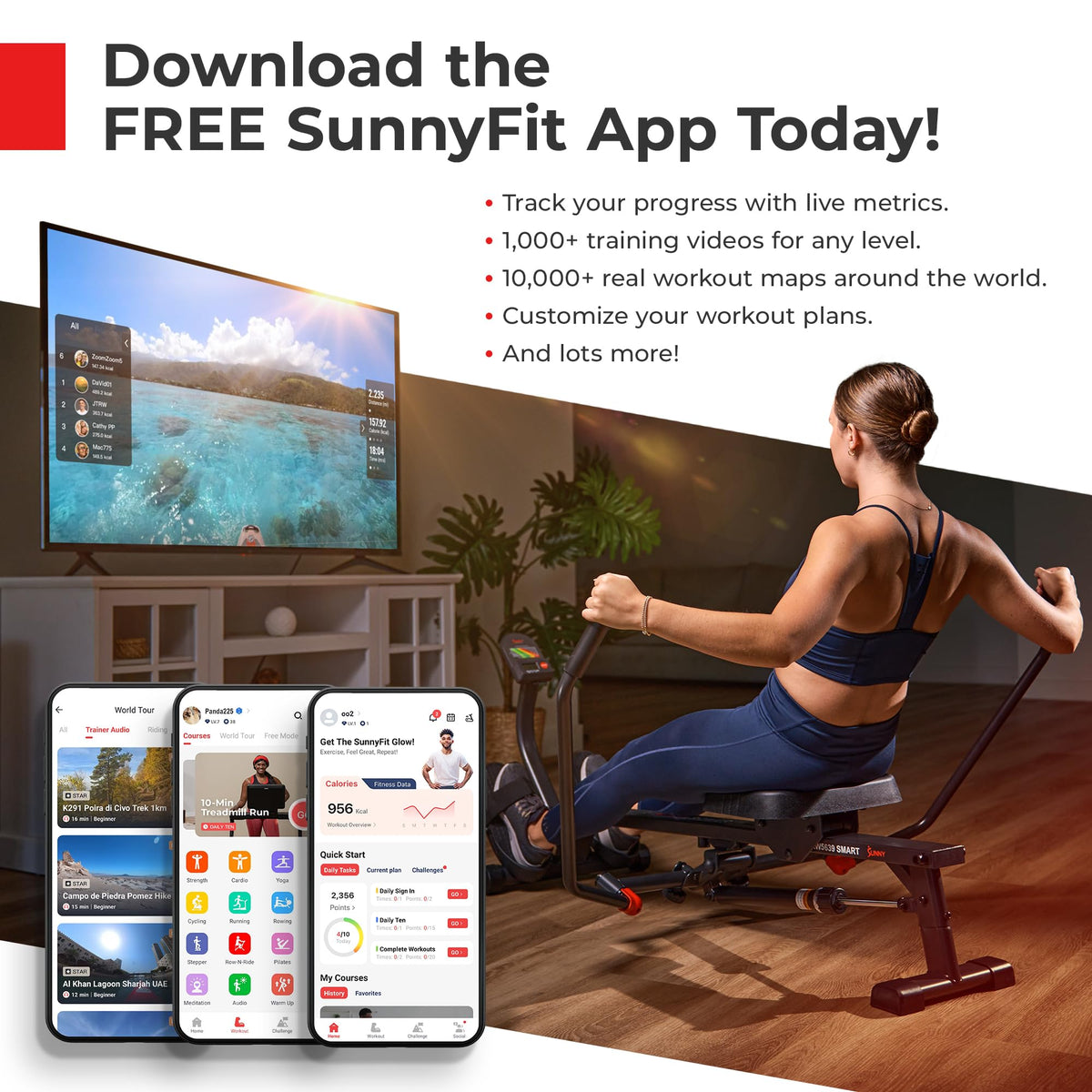 Sunny Health & Fitness Phantom Hydro Water Rower for Full-Body Cardio