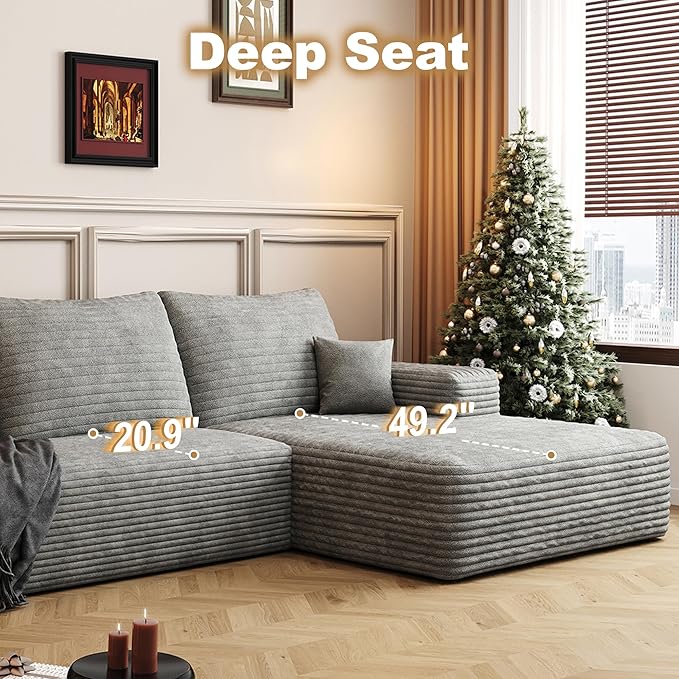 108" Sectional Couches for Living Room Modern Modular Sofa with L-Shape Couchs Upholstered Boneless Couch Deep Seat Sectional Couch with Chaise (Grey, Right Facing Chaise+2Seaters)