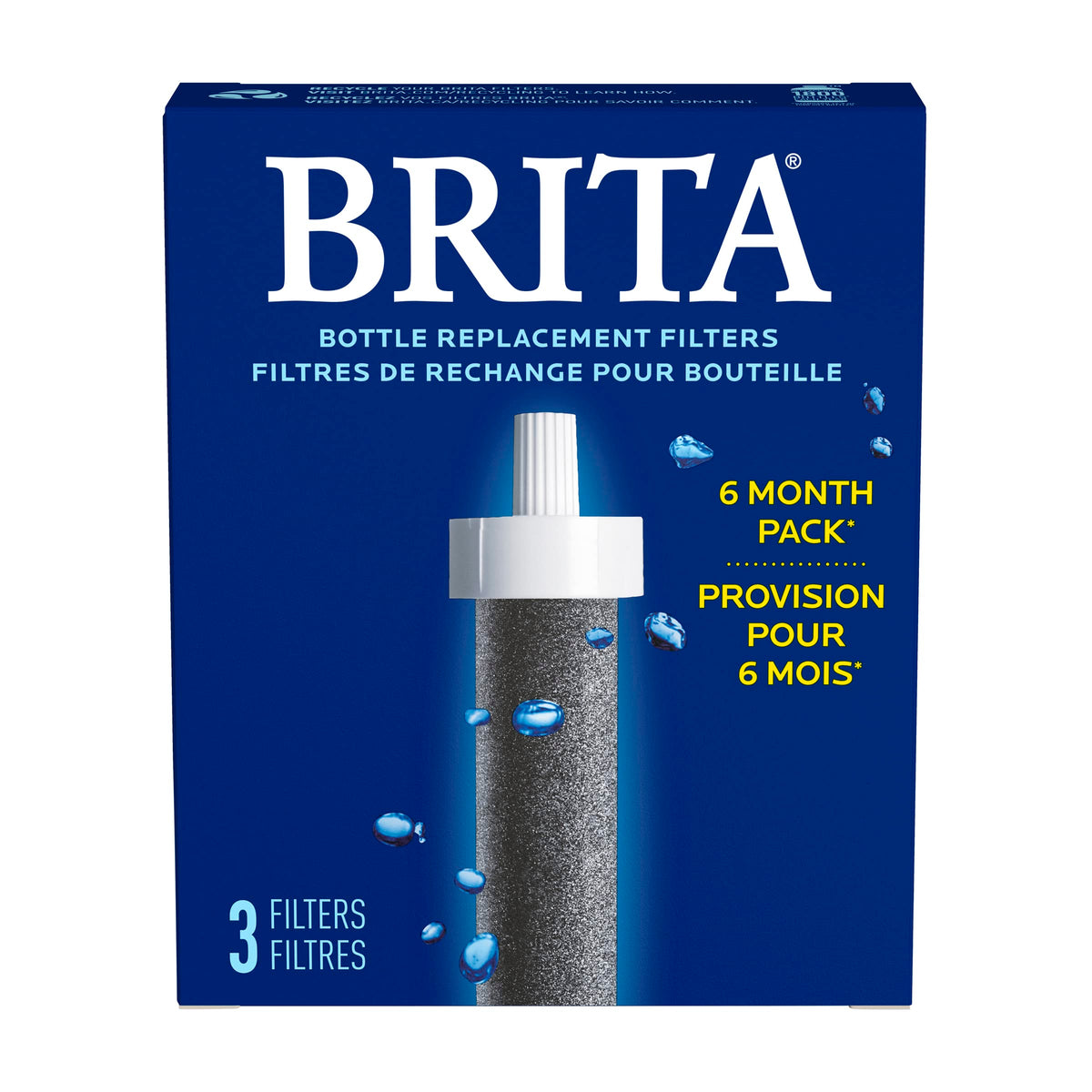 Brita Water Bottle Replacement Filters, BPA-Free, Replaces 1,800 Plastic Water Bottles a Year, Lasts Two Months or 40 Gallons, Includes 3 Filters