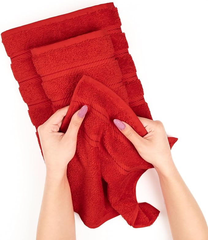American Soft Linen Luxury Hand Towels for Bathroom, 600 GSM 100% Cotton Turkish 4 Piece Hand Towel Set, 600 GSM Hand Face Towels for Kitchen, Red Hand Towels