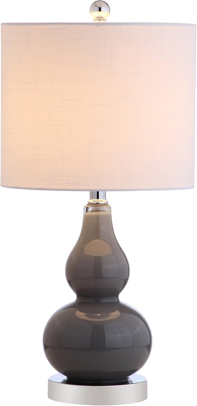JONATHAN Y 20.5" Gray Glass Table Lamp, Modern Gourd Bedside Nightstand Lamp for Bedroom, Living Room, White Linen Shade, LED Bulb Included JYL1028A