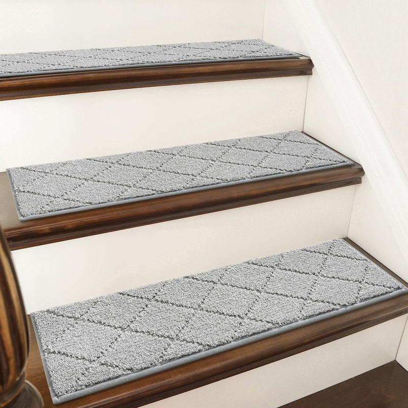 COSY HOMEER Edging Stair Treads Non-Slip Carpet Mat 28inX9in Indoor Stair Runners for Wooden Steps, Edging Stair Rugs for Kids and Dogs, 100% Polyester TPE Backing (10pc, Grey)