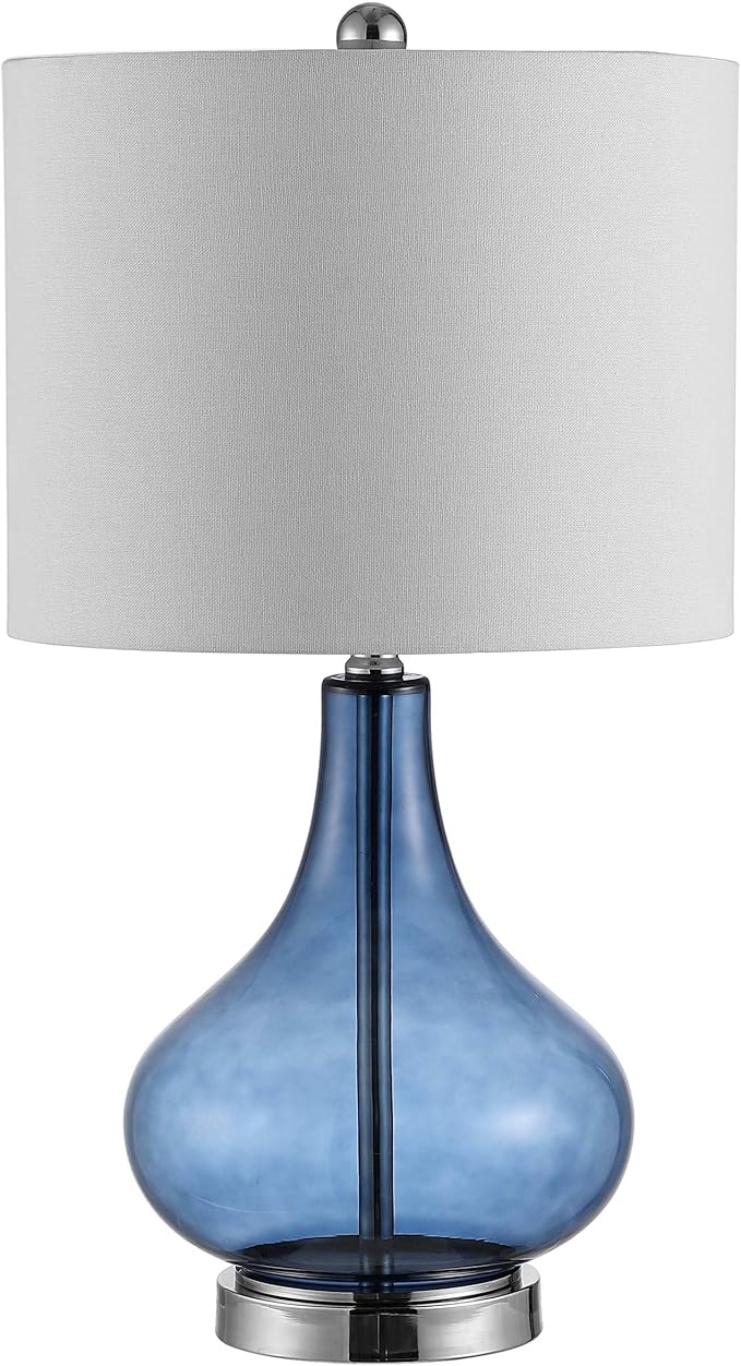 SAFAVIEH Lighting Collection – Brooks Modern Blue Glass 24-Inch Table Lamp, LED Bulb Included, Bedroom Living Room Home Office Nightstand Desk (TBL4254B)