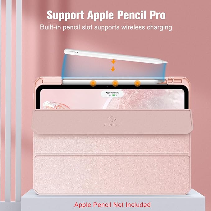 Fintie Hybrid Slim Case for iPad Pro 11-inch (M5) 2025 / (M4) 2024 - [Built-in Pencil Holder] Shockproof Protective Cover with Clear Transparent Back Shell, Rose Gold