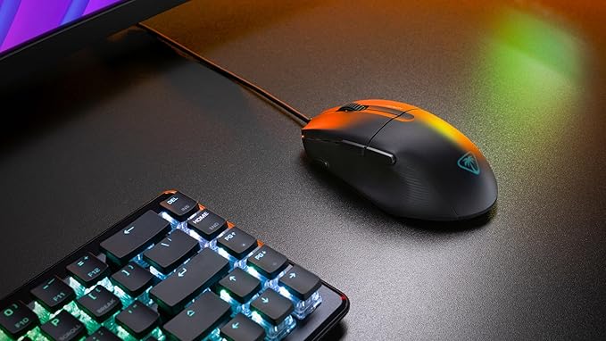 Turtle Beach Pure SEL Wired RGB Gaming Mouse, Ultra-Light 49g Ergonomic Design, 8000 DPI Optical Sensor, Mechanical Switches, Pretension System, Pure PTFE Glides, AIMO RGB Lighting – Black