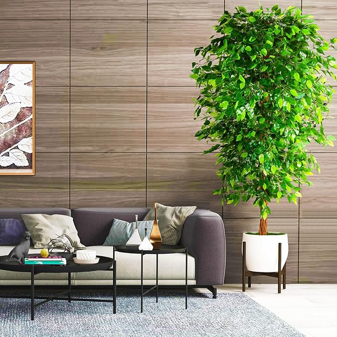 7ft Artificial Ficus Silk Tree (82in) with Plastic Nursery Pot Faux Tree, Fake Plant for Office House Farmhouse Living Room Home Decor (Indoor/Outdoor)