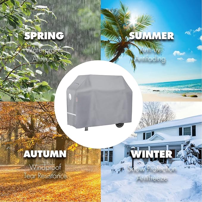 Turtle Life BBQ Grill Cover, 60 Inch Heavy Duty Waterproof 3-4 Burner Barbecue Gas Grill Covers for Weber Genesis Char-Broil Brinkmann, Gray