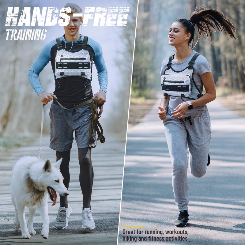 RXW Outdoor Sport Chest Rig for Men Women, Running Vest Bag with Pack Holster, Chest Pack Built in Phone Holder for Cycling, Camping,Travel, Hiking, Workouts, EDC（White）