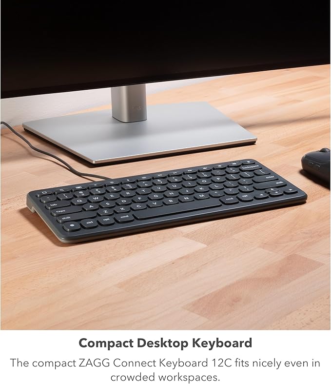 ZAGG Connect Keyboard 12C - Compact Type-C Wired Desktop Keyboard - Universal Compatibility with Windows, ChromeOS, Android, iOS, macOS, iPadOS - Optimized Typing Experience - Eco-Conscious Design