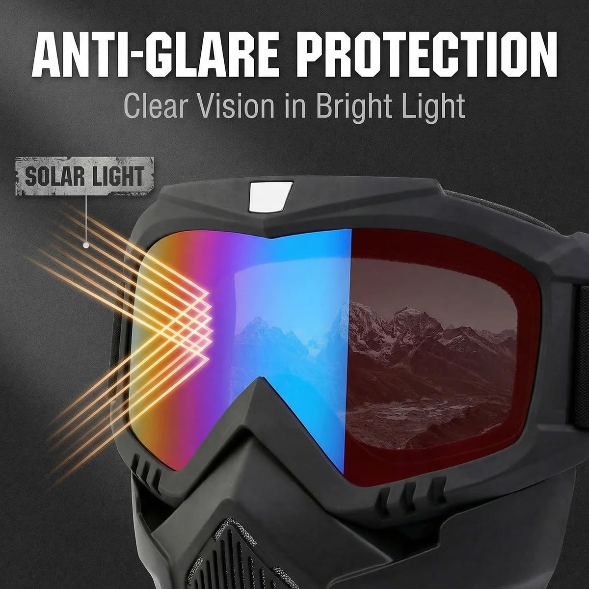 Dirt Bike ATV Goggles Motorcycle Gear Riding Motorcycle Face Mask Full Face Ski Goggles for Men Women Youth Protection Dust-Proof Anti-Slip Strap(M-colorfulLens)
