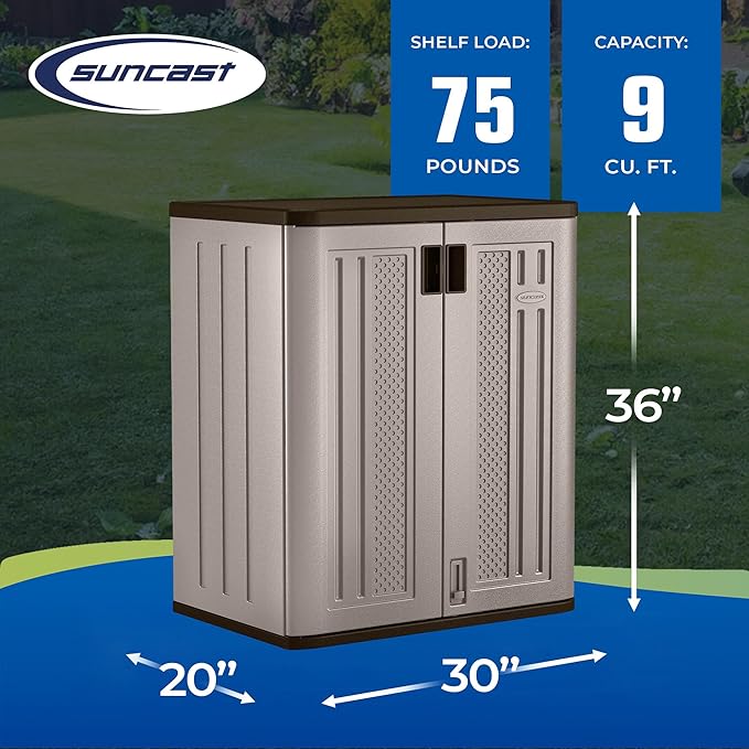 Suncast 36" Resin Base Garage Storage Cabinet, Platinum, Made in the USA