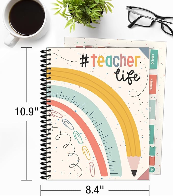 Carson Dellosa Education We Belong Teacher Planner offers an undated 2025-2026 lesson plan book with stickers, schedules, calendars, and boho essentials that help teachers stay organized in class.