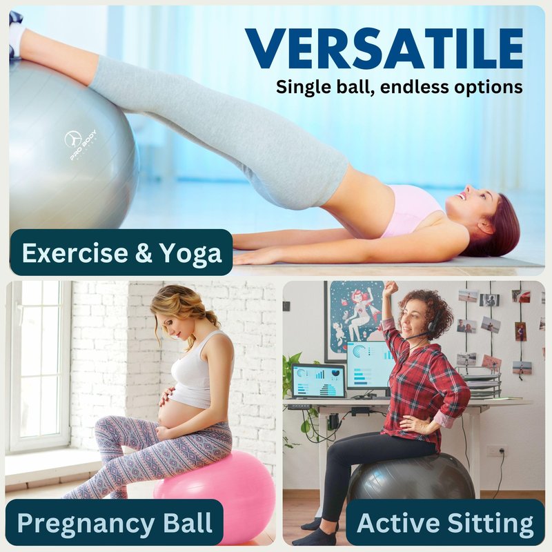 ProBody Pilates Exercise Ball - Multiple Sizes Gym Grade Balance Ball for Fitness, Workout, Pregnancy & Physical Therapy, Stability Yoga Ball Chair (Aqua, 65 cm)
