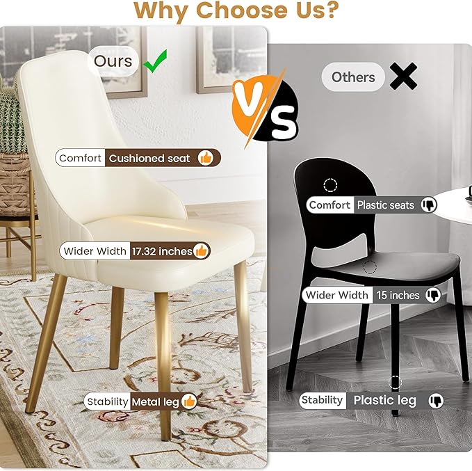 Dining Chairs Set of 2, Modern Faux Leather Dining Gold Legs for Living Kitchen Dining Room