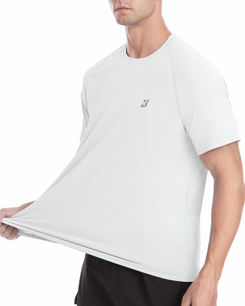 Roadbox Men's Rash Guard Short Slevee, UPF 50+ UV Sun Protection Water T-Shirts, Quick Dry Swim Shirts for Surf Beach Fishing (Large) White