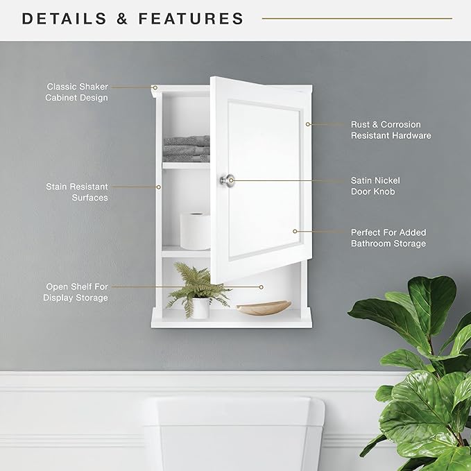 MCS 23x16 White Medicine Cabinet Organizer, Wall Mounted Bathroom Cabinet for Over-The-Toilet Storage, Bathroom Furniture & Restroom Organizer