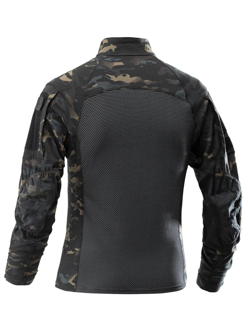 AKARMY Men's Tactical Military Combat Shirt, Long Sleeve Camo T Shirt with Zipper Pockets 112 Dark CP