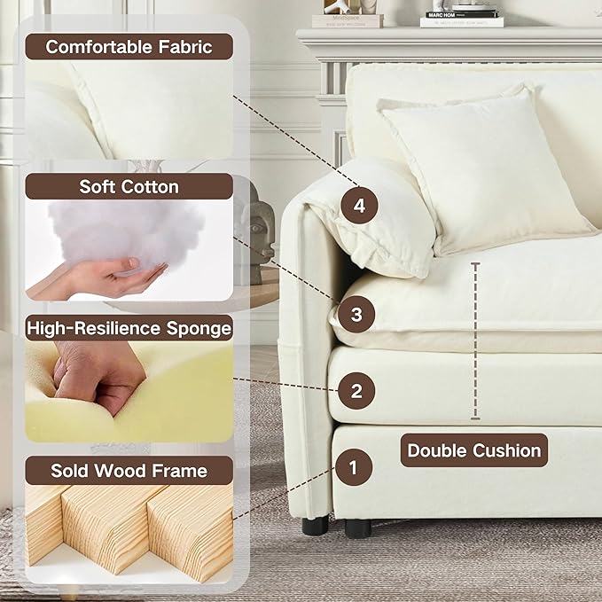 Chenille Sofa Set for Living Room, Modern Deep Seat Sofa Chair and Oversized 3-Seater Cloud Couch for Bedroom, Office, Apartment, Furniture Set