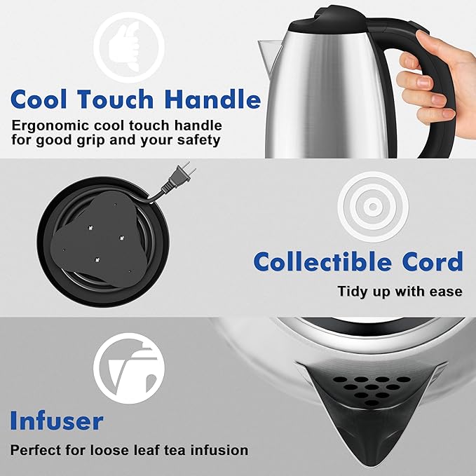 DEZIN 2L Electric Kettle, Fast Boil Electric Tea Kettle, 1000W Water Boiler