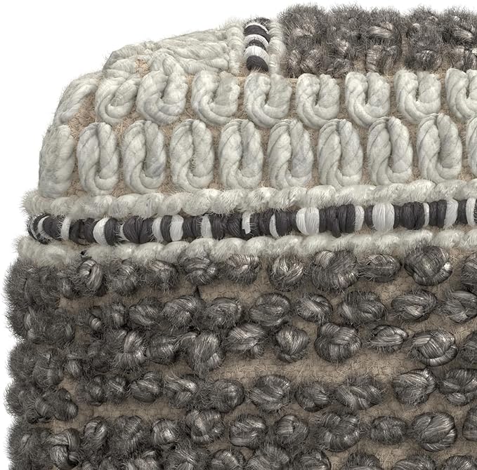 SIMPLIHOME Grady Square Pouf - 18 inch Wide Wool and Cotton Handloom Woven Ottoman in Earth Tone Brown, Contemporary Footstool or Extra Seating for Living Room with Polystyrene Bead Filling, Assembled
