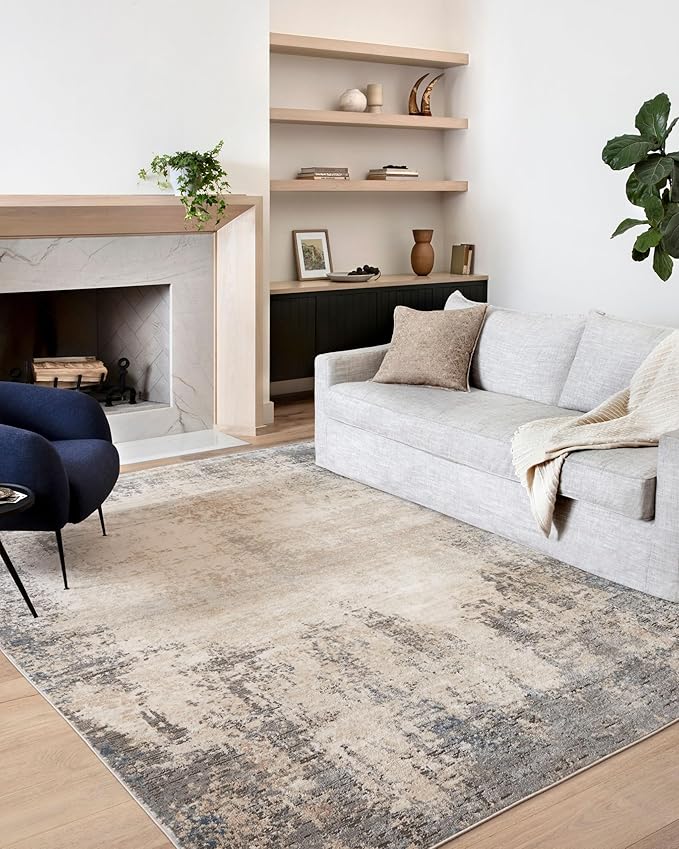 Loloi Teagan Collection TEA-08 Ivory/Mist 2'-8" x 13' Runner Rug, Large, Soft Neutral Rug, High-Traffic for Living Room, Bedroom, Home Office, Dining Area
