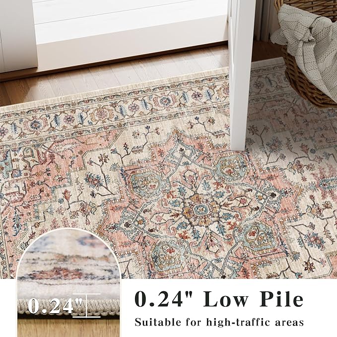 8x10 Area Rugs for Living Room Ultra-Soft Washable Rug Vintage Distressed Boho Area Rug, Non-Slip Low Pile Stain Resistant Carpet for Bedroom Dining Room Kitchen Office