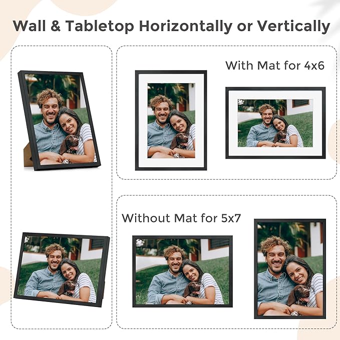 5x7 Picture | Metal Picture Frame With Mat For 4x6 | 5x7 Aluminum Frame | 5 x 7 Photo Frame | Plexiglass And Hanging Hardware Included | 5x7 Black Picture Frame | 3Pcs, Black