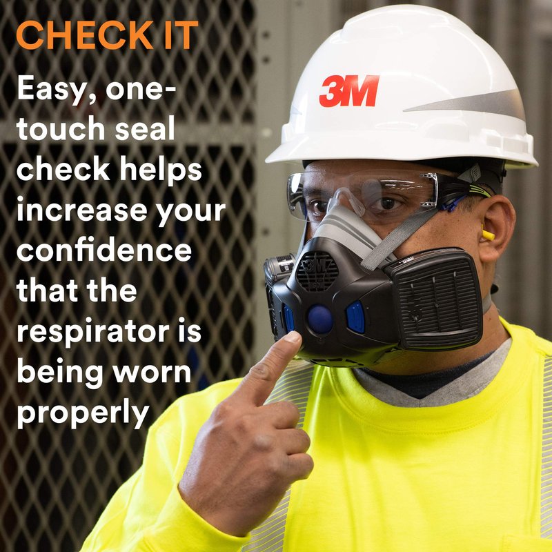 3M Respirator, Secure Click Half Face Reusable Respirator with Speaking Diaphragm and Push Button Seal Check, HF-803SD, Sweeping, Sanding, Grinding, Sawing, Dust, Large