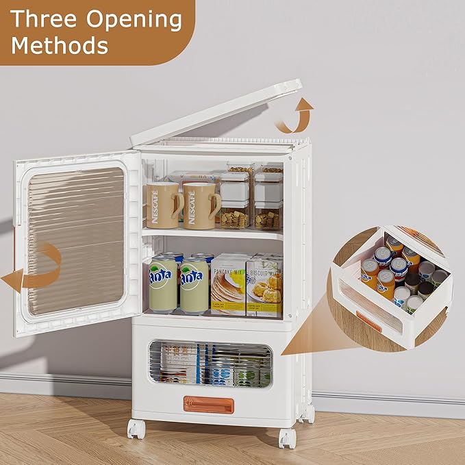VECELO 3-Tier Narrow Bathroom Storage Cabinet with Drawer, Movable Wheels, Adjustable Shelves, Anti-Tip, Slim, for Small Space, Kitchen, Laundry, White