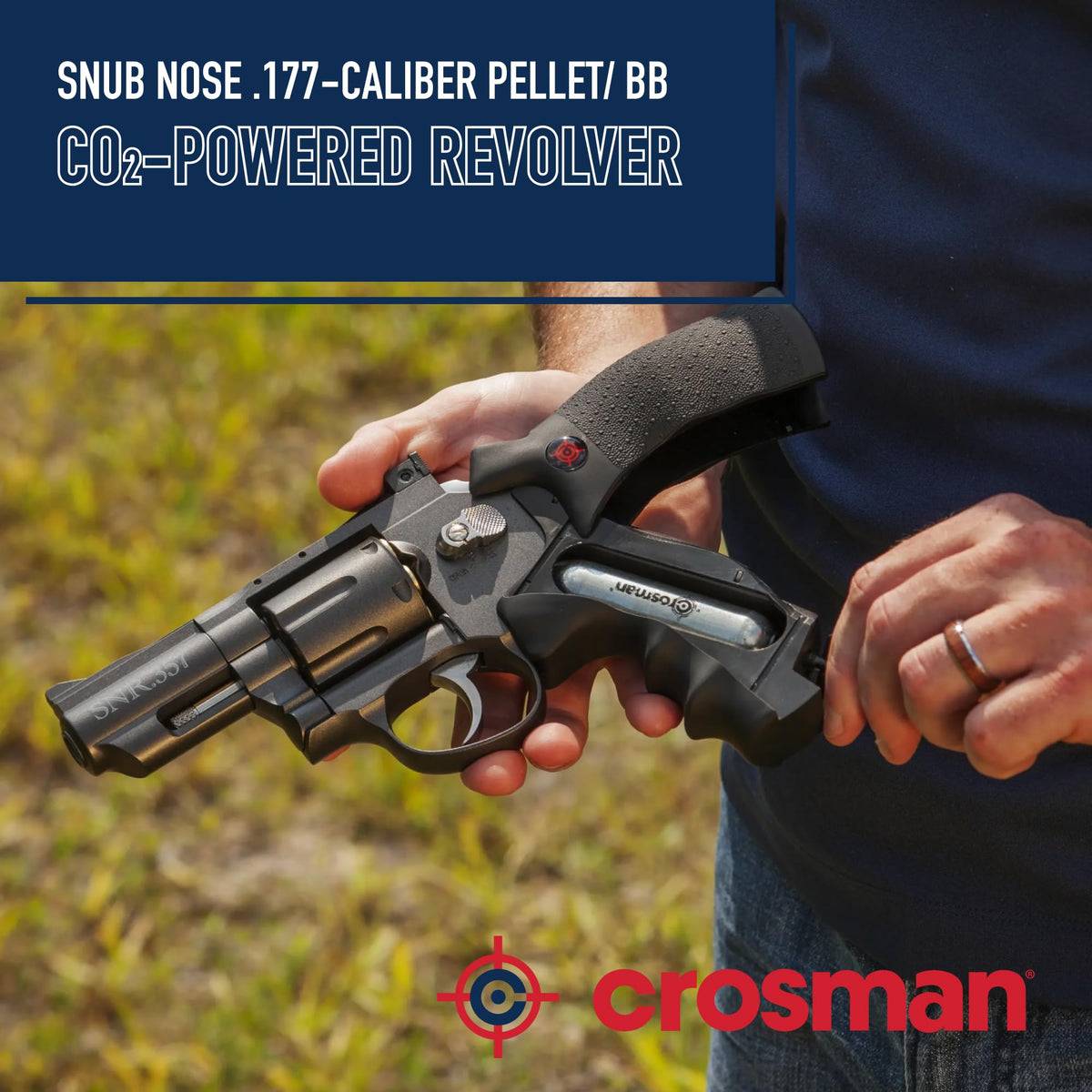 Crosman SNR357 Snub Nose CO2 Revolver for Pellets and BBs - Dual Ammo 6-Shot Swing Out Cylinder, Full Metal Body, Adjustable Sights - Black/Grey